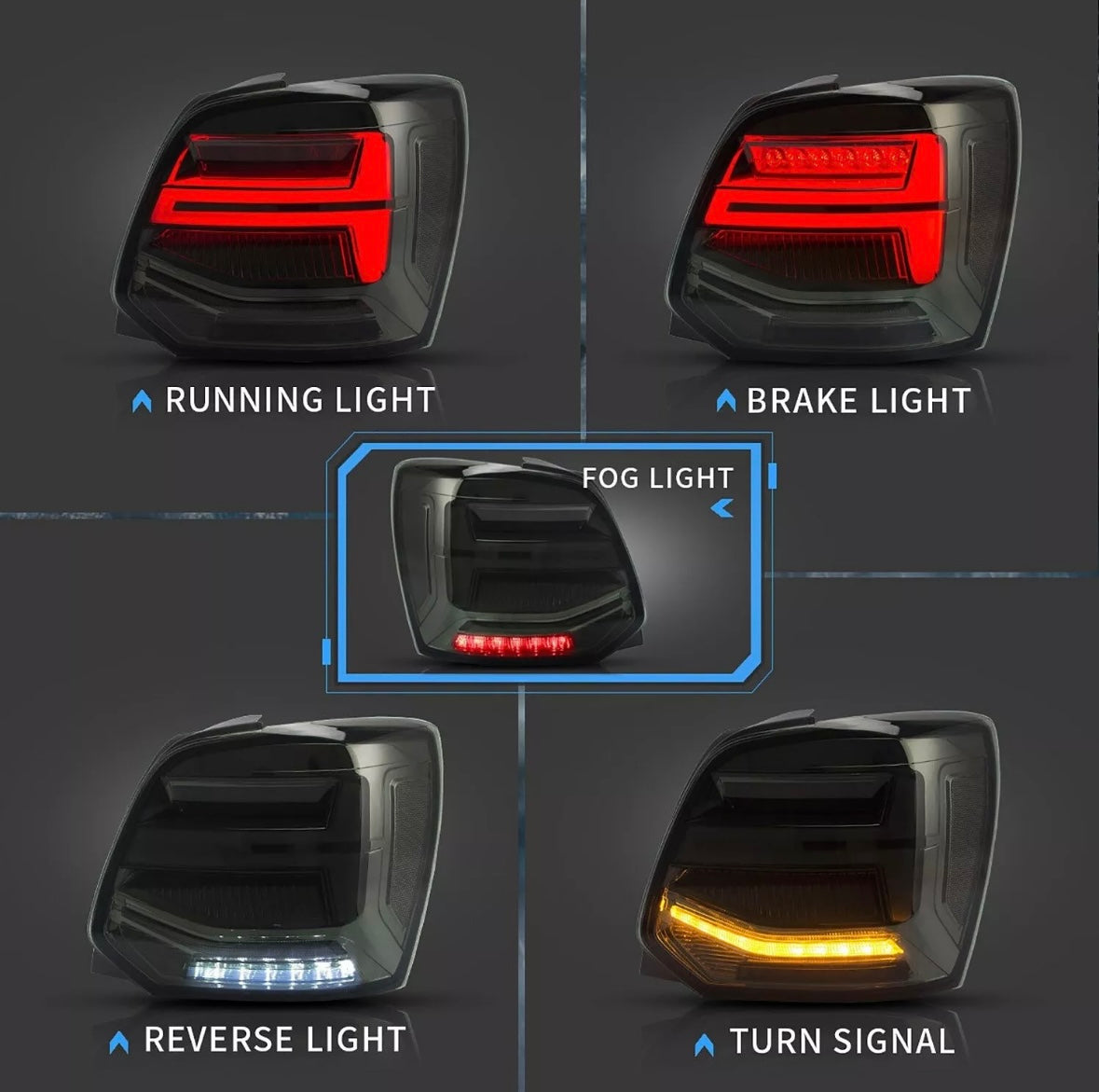 VLAND Pair LED Rear Lights for VW Polo 6R/6C 2011-2017 Tinted Taillights RHD