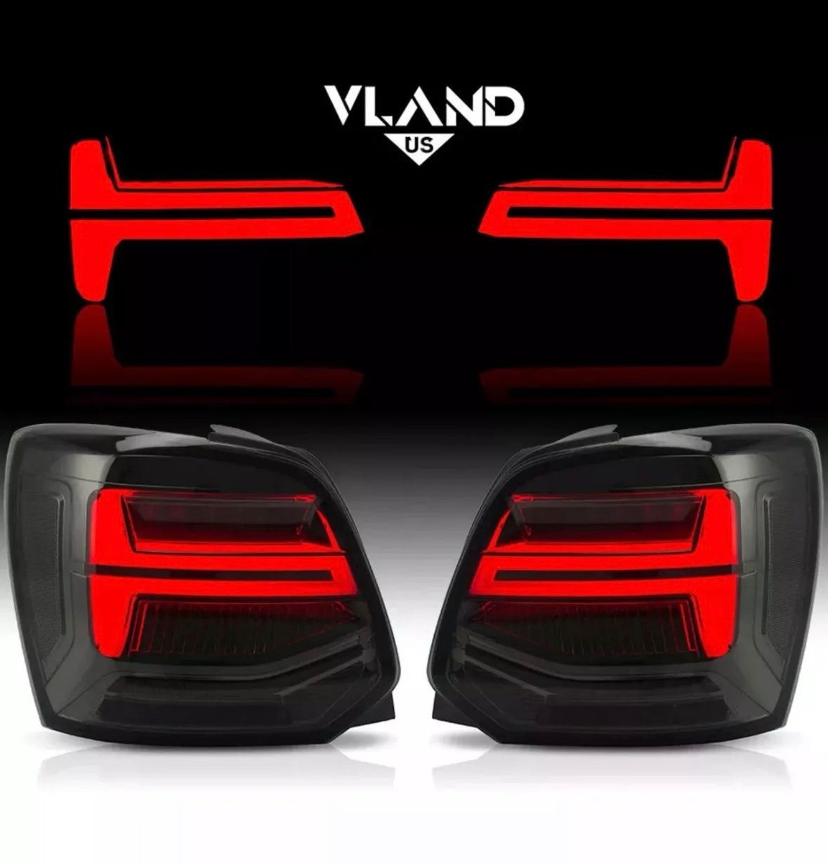 VLAND Pair LED Rear Lights for VW Polo 6R/6C 2011-2017 Tinted Taillights RHD